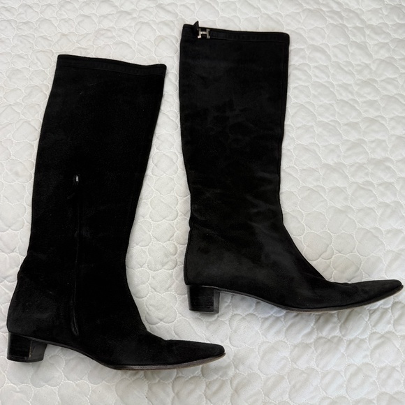 Hermes Knee-High Suede Heeled Boots Size 37 US 7 - Picture 1 of 9